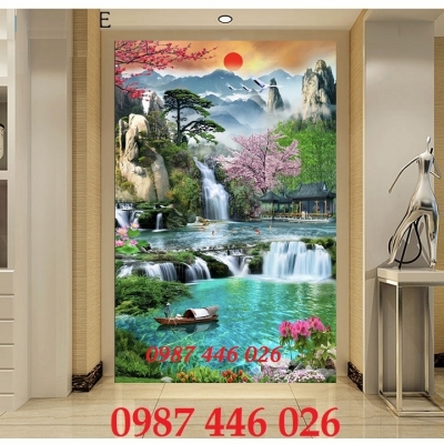 Gạch tường tranh thác nước 3d khổ đứng HP9734