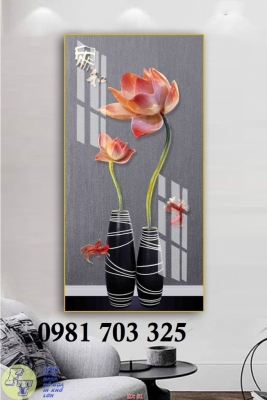Tranh hoa 3D khổ đứng, tranh gạch ốp tường