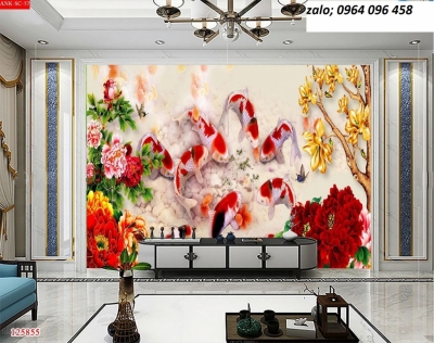 Tranh cá chép 3d - tranh gạch 3d cá chép - BMN544