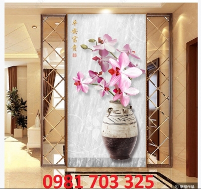 Gạch tranh hoa khổ đứng 3D trang trí