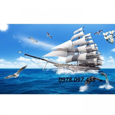 Gạch tranh thuyền buồm trang trí phòng