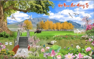 gạch tranh phong cảnh vườn hoa