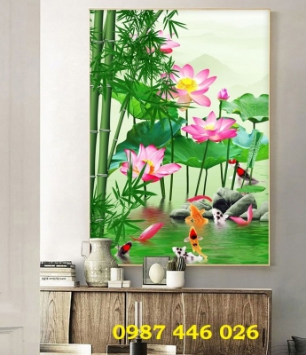 Tranh gạch men hoa sen ốp tường đẹp HP72932