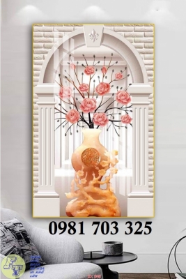 Tranh gạch bình hoa khổ đứng đẹp