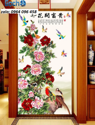 Tranh 3d hoa mẫu đơn - tranh gạch 3d ốp tường - SJKKN85
