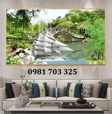 Gạch tranh phong thủy thuyền buồm 3D