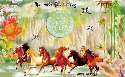 gạch tranh 3D bát mã- tranh phong thủy