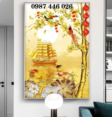 Gạch 3d tranh gạch cây tiền lộc vàng HP263