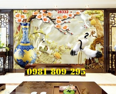 Tranh 3d chim hạc, gạch ốp tường 3d