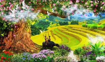 Mẫu tranh gạch 3d cảnh đồng quê đẹp - MNBB95