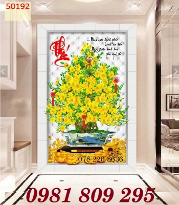 Tranh gạch ốp tường hiên sảnh hoa mai