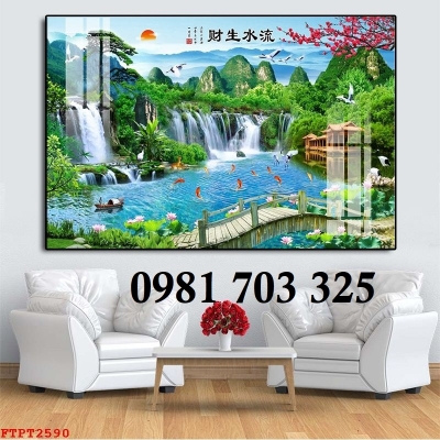 Tranh gạch 3D thác nước hữu tình