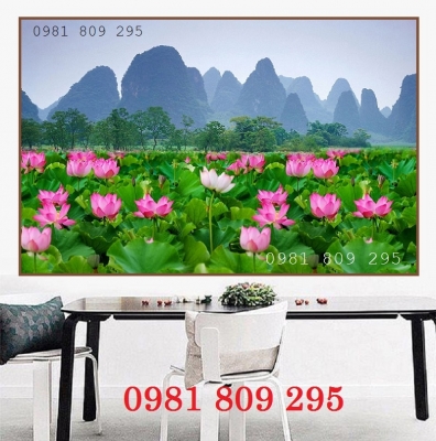 Tranh gạch ốp tường , gạch 3d hoa sen hồ sen