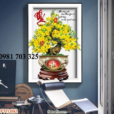 Tranh gạch hoa mai vàng trang trí tường