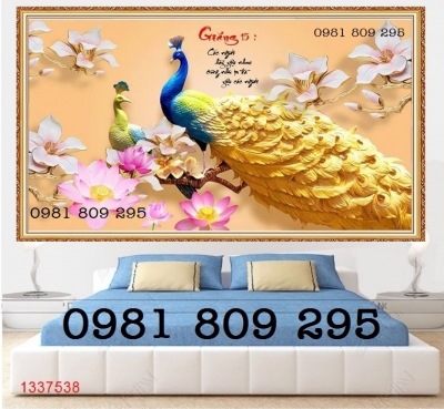 tranh gạch chim công sứ ngọc 3d ốp phòng ngủ