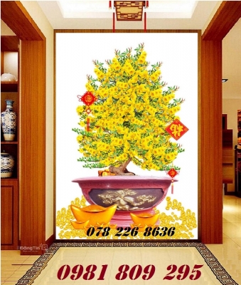 Mẫu tranh 3d hoa mai - gạch trang trí