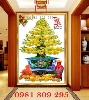 Gạch trang trí 3d cây mai vàng