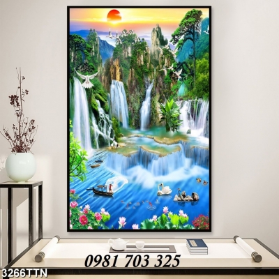 Gạch tranh phong cảnh sơn thủy hữu tình khổ đứng
