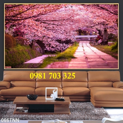 Tranh gạch 3D ốp tường phòng khách, tranh hoa đào