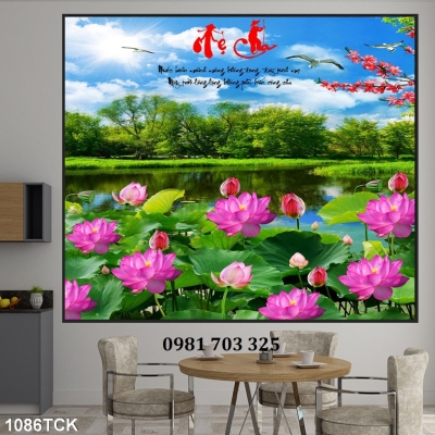 Tranh hoa sen phong thủy, gạch tranh ốp tường