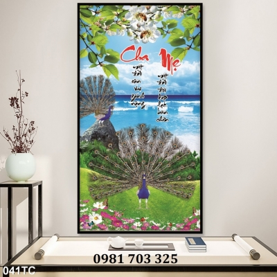 Tranh gạch khổ đứng chim công trang trí