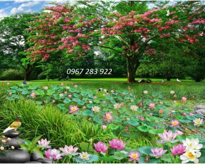 Tranh tường hoa sen trang trí sang trọng