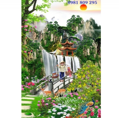Tranh gạch , gạch ốp tường 3d cảnh khổ dọc