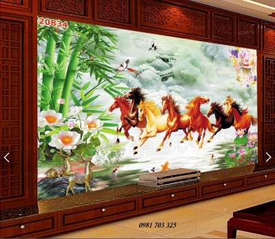Tranh 8 con ngựa- gạch tranh bát mã