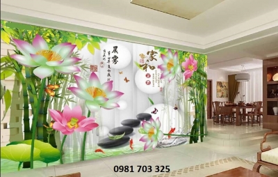 Gạch tranh ốp tường- tranh hoa sen