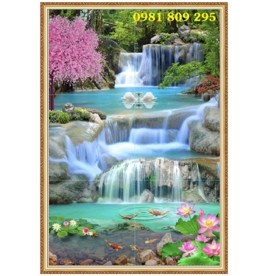 Tranh gạch men 3d phong cảnh thác nước - sơn thủy HP846