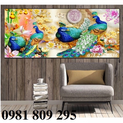 Tranh gạch men - tranh 3d chim công