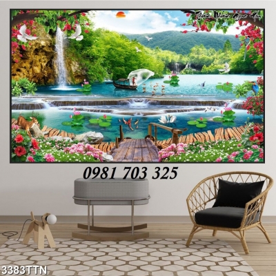 Gạch tranh phong cảnh thác nước 3D ốp tường