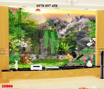 Gạch tranh ốp phòng khách.