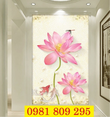 Tranh gạch 3d tường hoa khổ đứng