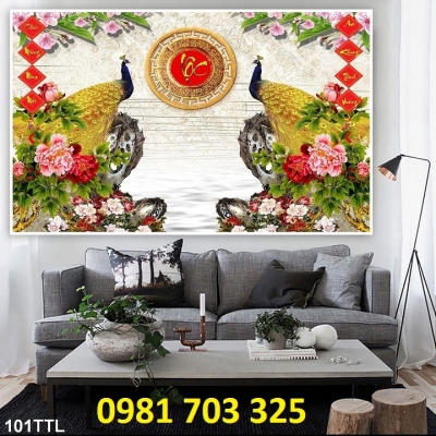 tranh 3D chim công trang trí phòng