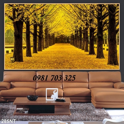 tranh gạch 3D phong cảnh mùa thu lá vàng