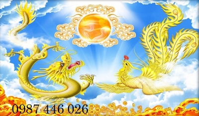 Tranh gạch men rồng vàng HP33