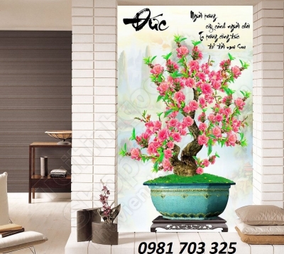 Gạch tranh hoa đào đẹp trang trí 3D