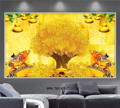 tranh 3D phong thủy kim tiền, gạch tranh 3D