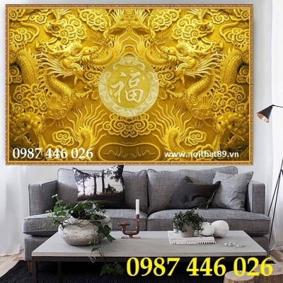 Gạch tranh rồng vàng, tranh ốp tường đẹp HP626