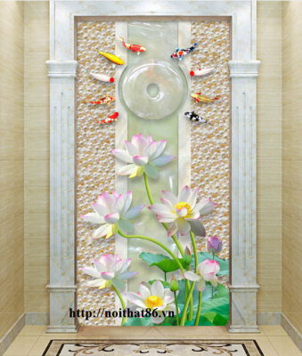 Tranh gạch cá chép vàng hoa sen 3d HP9373