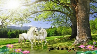 tranh 8 con ngựa - gạch tranh 3d