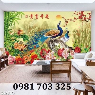 Gạch tranh chim công phong thủy