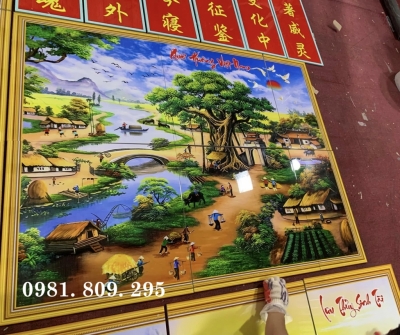 Tranh gạch ốp tường làng quê 3d