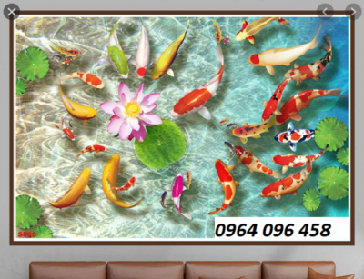 Tranh cá chép hoa sen - tranh gạch 3d cá chép hoa sen - VXX3