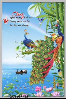 Gạch tranh 3D họa tiết đôi uyên ương.