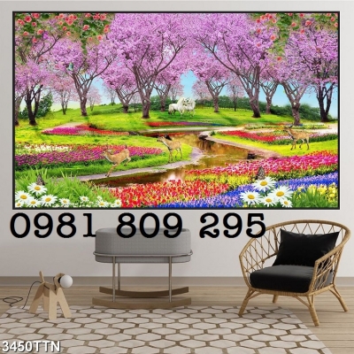 tranh phong cảnh 3d - gạch tranh ốp tường 3d phong cảnh , vườn hoa