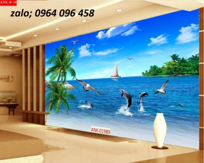 Tranh gạch 3d phong cảnh bờ biển cây dừa - SCX54