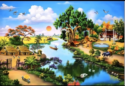 Tranh gạch đồng quê trang trí phòng