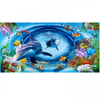 Tranh gạch 3D  ốp tường- tranh cá heo
